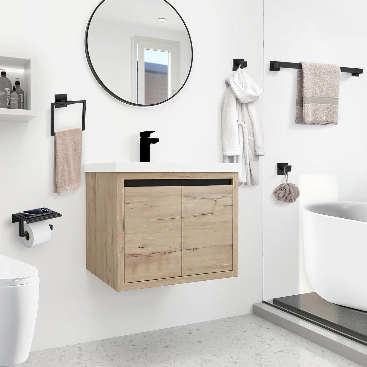 YACVCL 5 Pieces Matte Black Bathroom Hardware Accessorie Set 23.6 Inch Towel Bar Set SUS304 Stainless Steel Towel