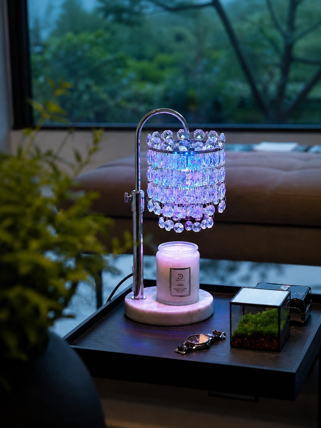 Candle Warmer Lamp with Timer & Dimmable Crystals Candle Lamp Warmer with RGB Mode, Adjustable Height Electric Candle
