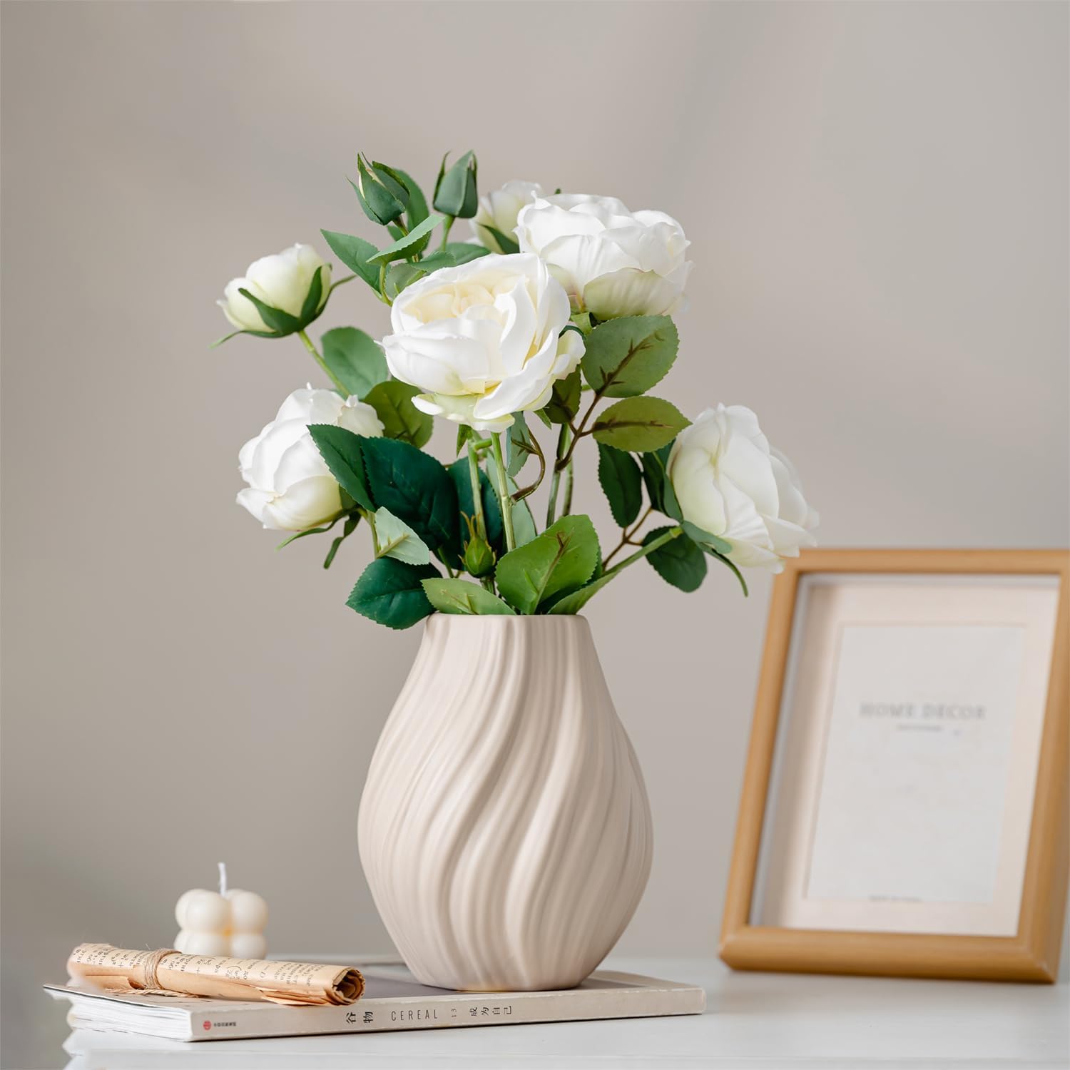 Modern White Ceramic Vase / Coffee Brown