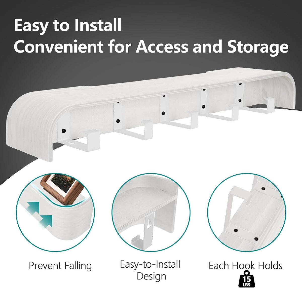 Coat Rack Wall Mount with Hidden Hooks Modern Key Holder Wood Entryway Hook with Shelf for Bedroom Kitchen Hallway