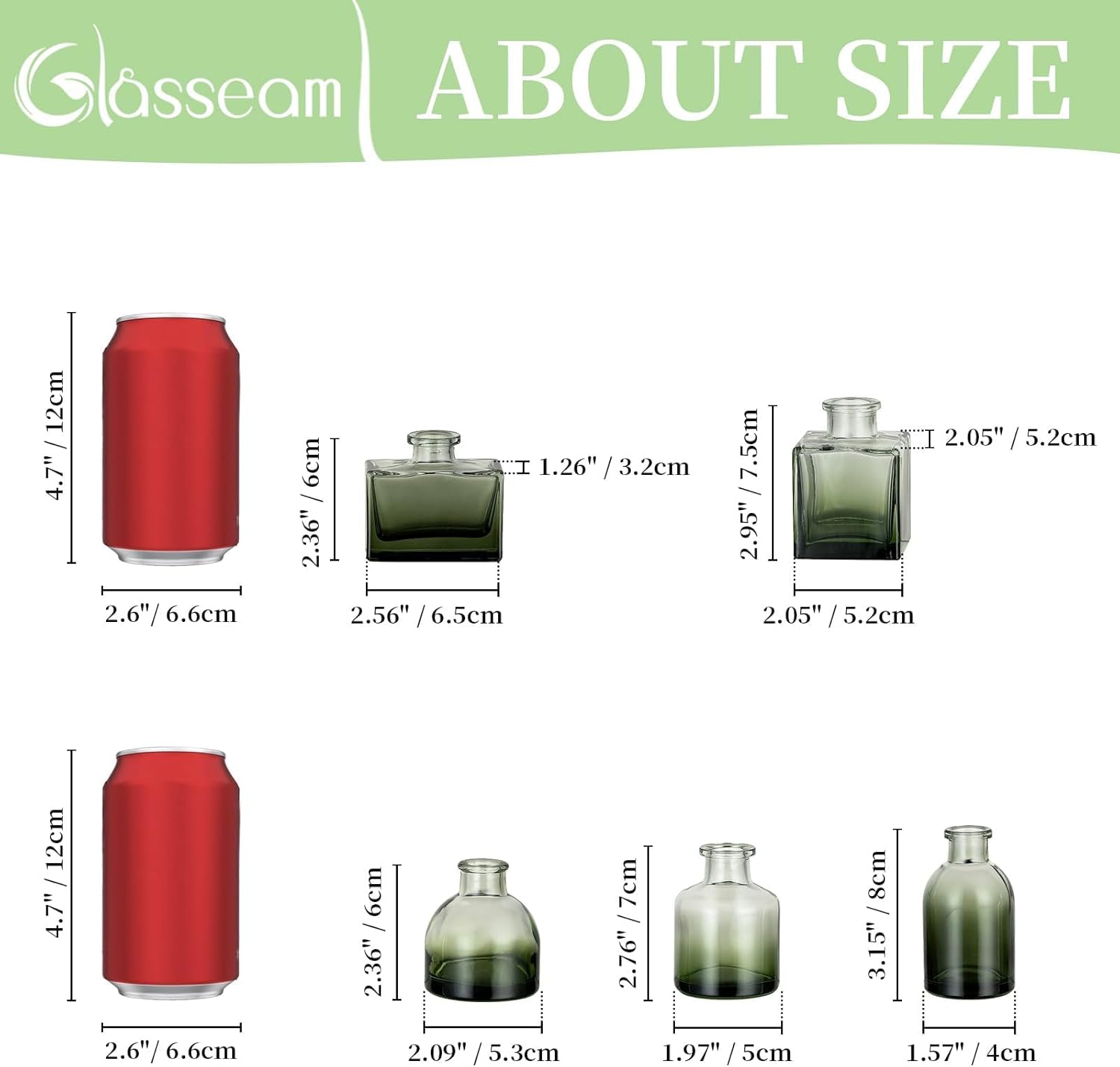 Glass Bud Vase / Green / Set of 5