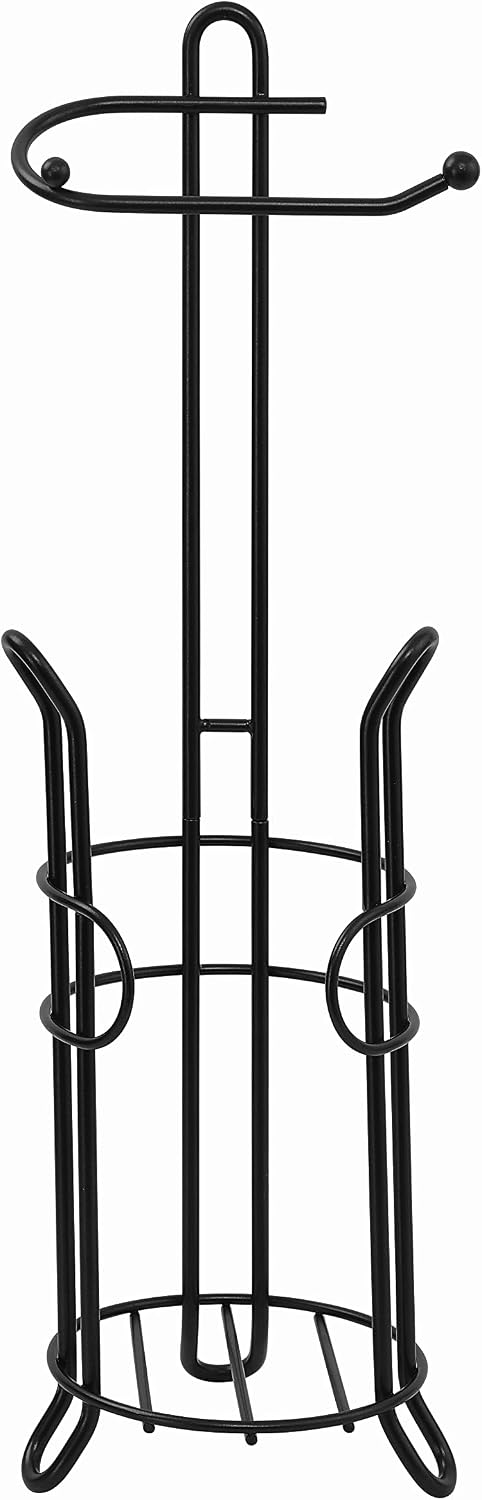 SunnyPoint Freestanding Toilet Paper Holder with Storage – Holds 3 Spare Rolls, Heavy-Duty Steel, Black Finish, Easy