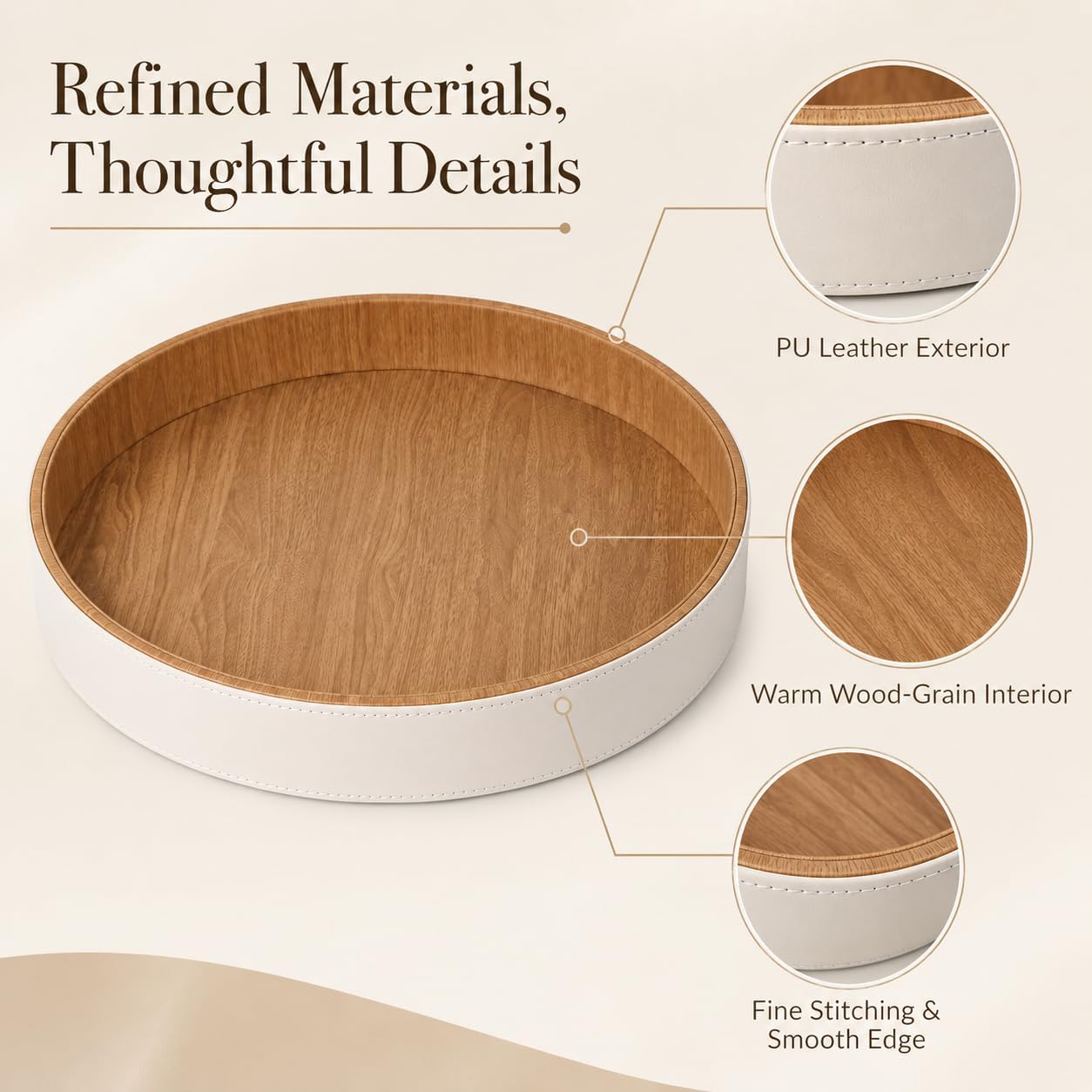in PU Leather Tray / Cream White / 12 Inch / Set of 12