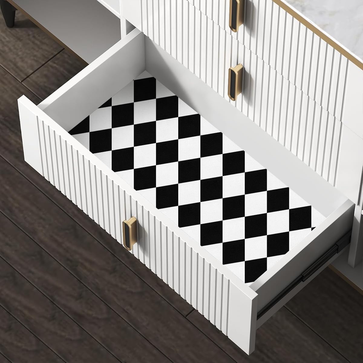 White Wallpaper Peel and Stick Checkered Contact Paper " Mosaic Checkered / 17.7 x 393.7 / Black