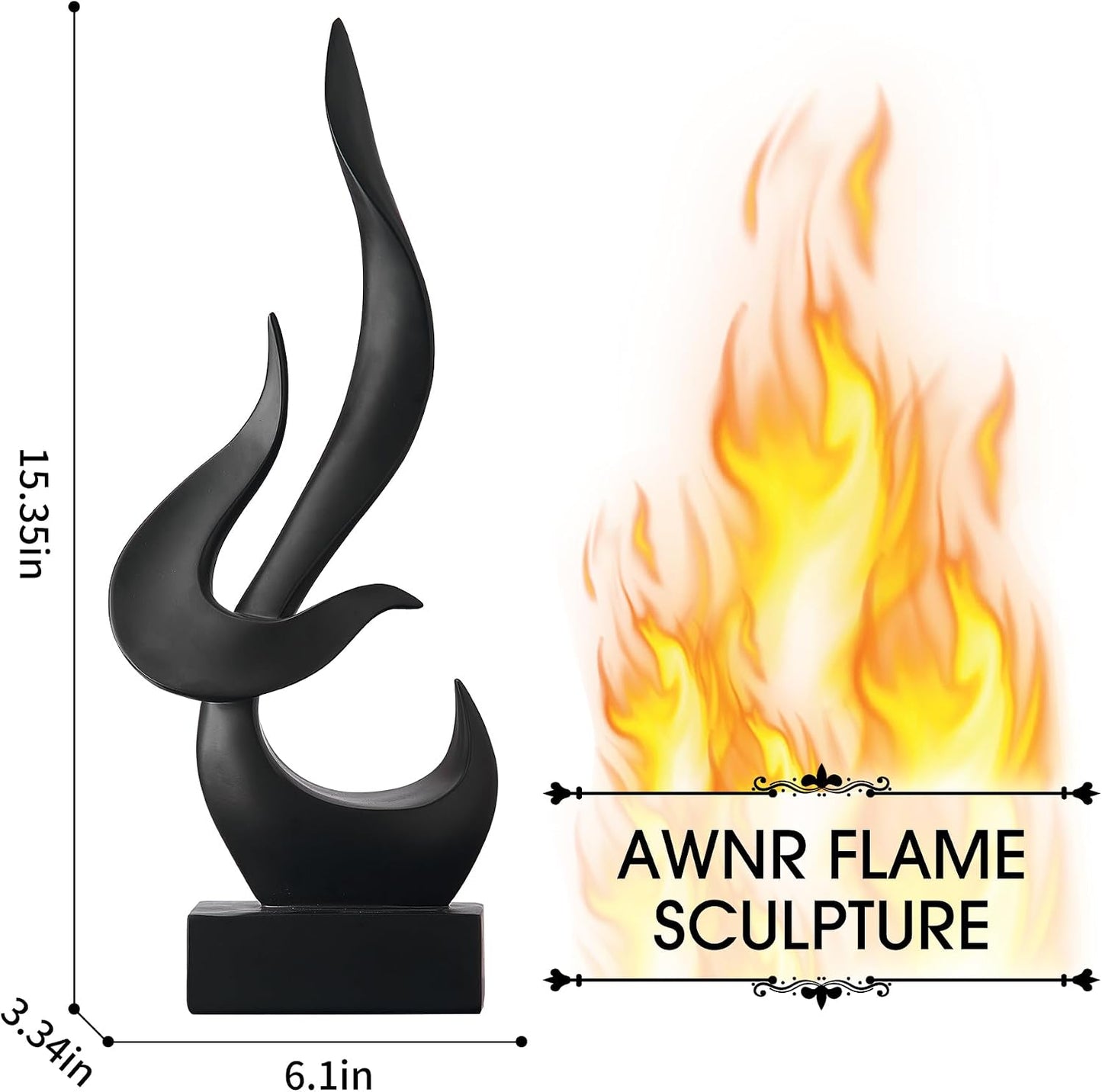 Black Flame Abstract Sculpture Resin Art Statue Modern Home Decor / Black Abstract Statue