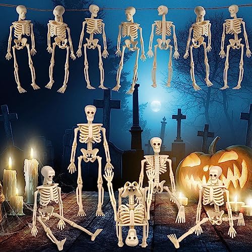 12 Pcs Mini Skeleton Figurines, Small Tiny Skeletons for Crafts, Halloween Party Decorations Supplies