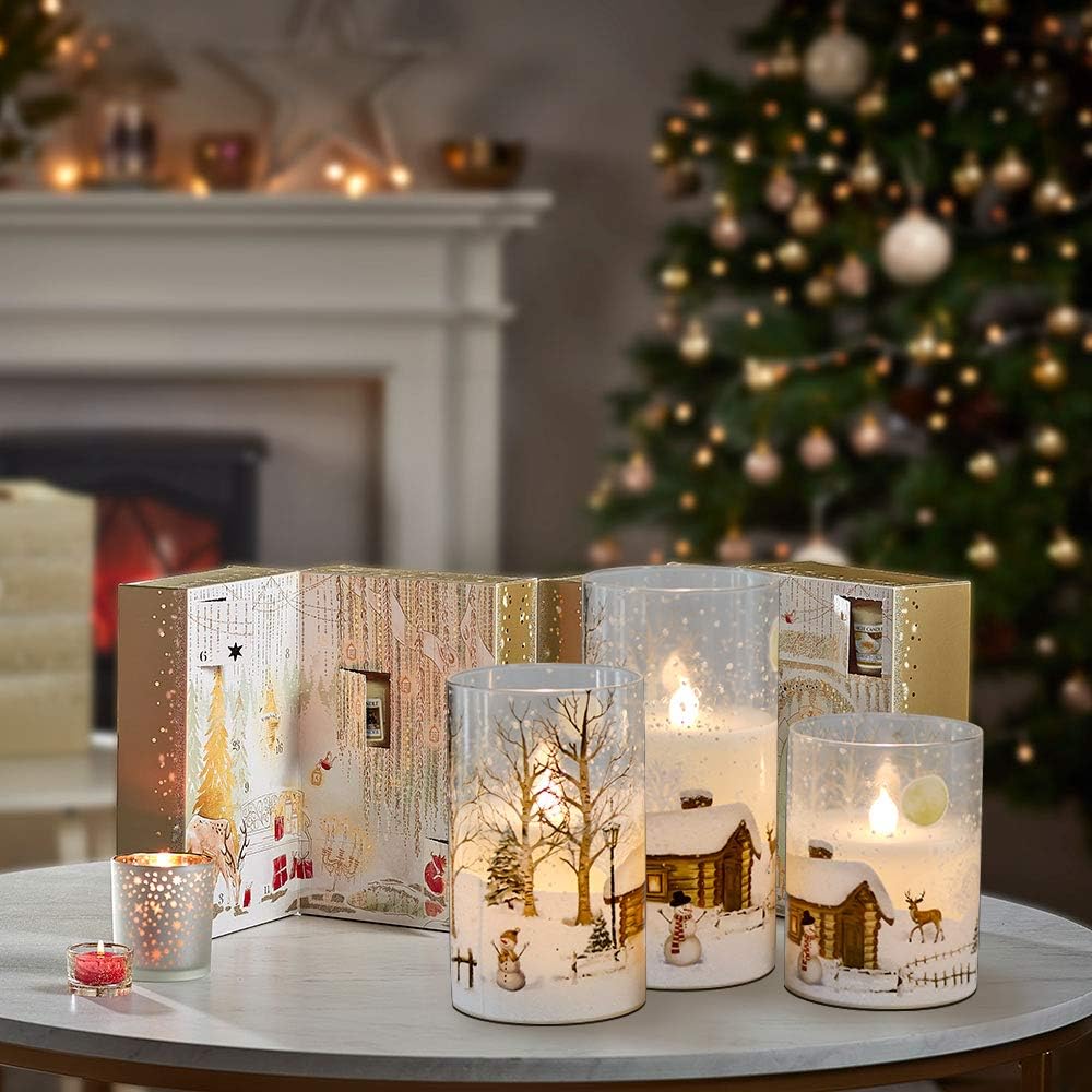 Snowman Glass Flameless Candles Battery Operated with Remote and Timer Real Wax LED Flickering Pillar Candles White