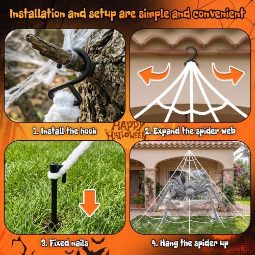 Halloween Decorations Outdoor Spider Webs:1Pcs Giant Spiders-Outdoor Use