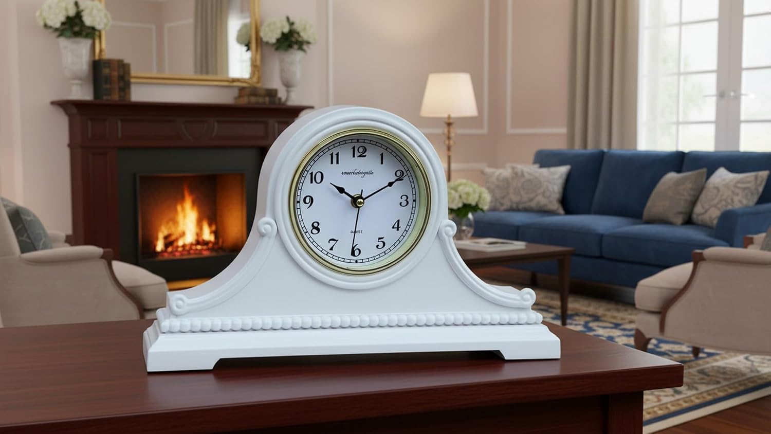 Mantel Clocks, Battery Operated, Silent Wood Table Clock with Westminster Chimes On The Hour, Solid Wooden Shelf