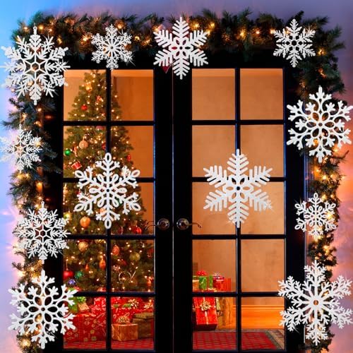 12" Hanging Snowflake Decorations, Large Snowflakes Blue and White