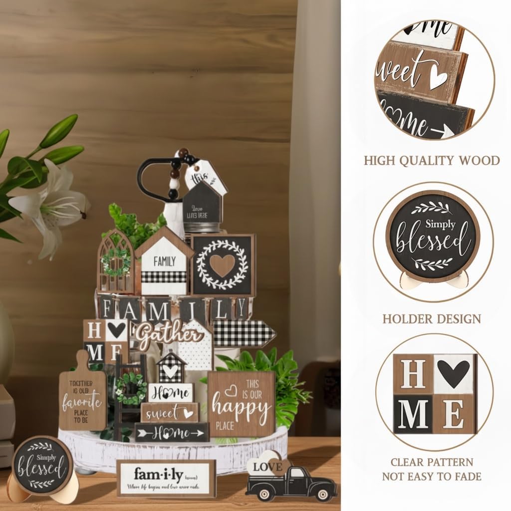 Farmhouse Tiered Tray Decor Set / 5.2 x 0.6 x 6.1 / Decorative Tray / Set of 24