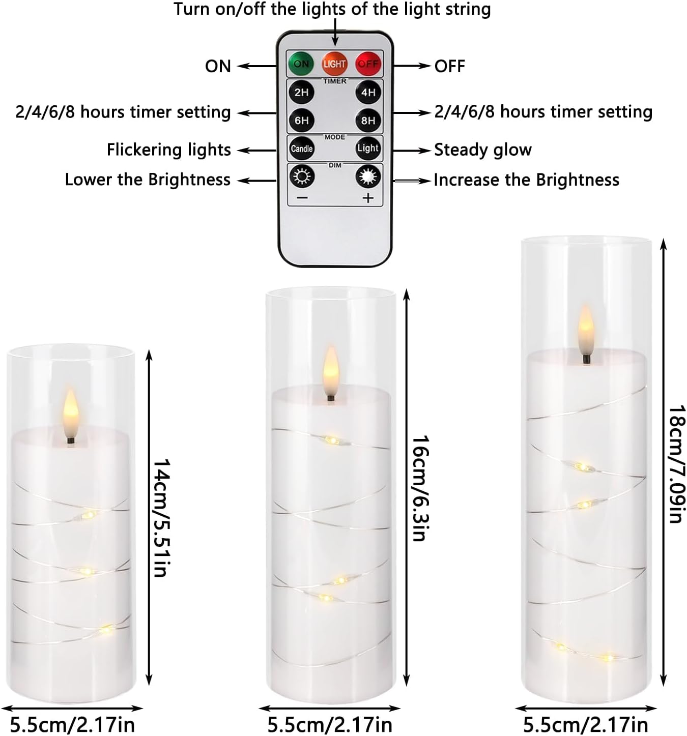 12 Pack Acrylic Flameless Candles,with Embedded Star String, Battery Operated Candles Flickering LED Pillar Candles