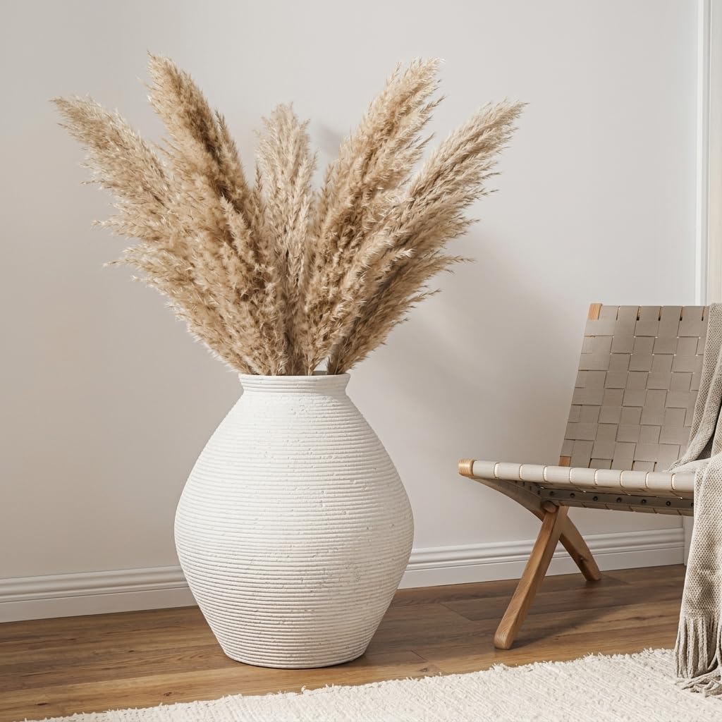 Rustic Ribbed Textured Floor Vase / Off-white-11.8 Inch Large / 11.8 Inch