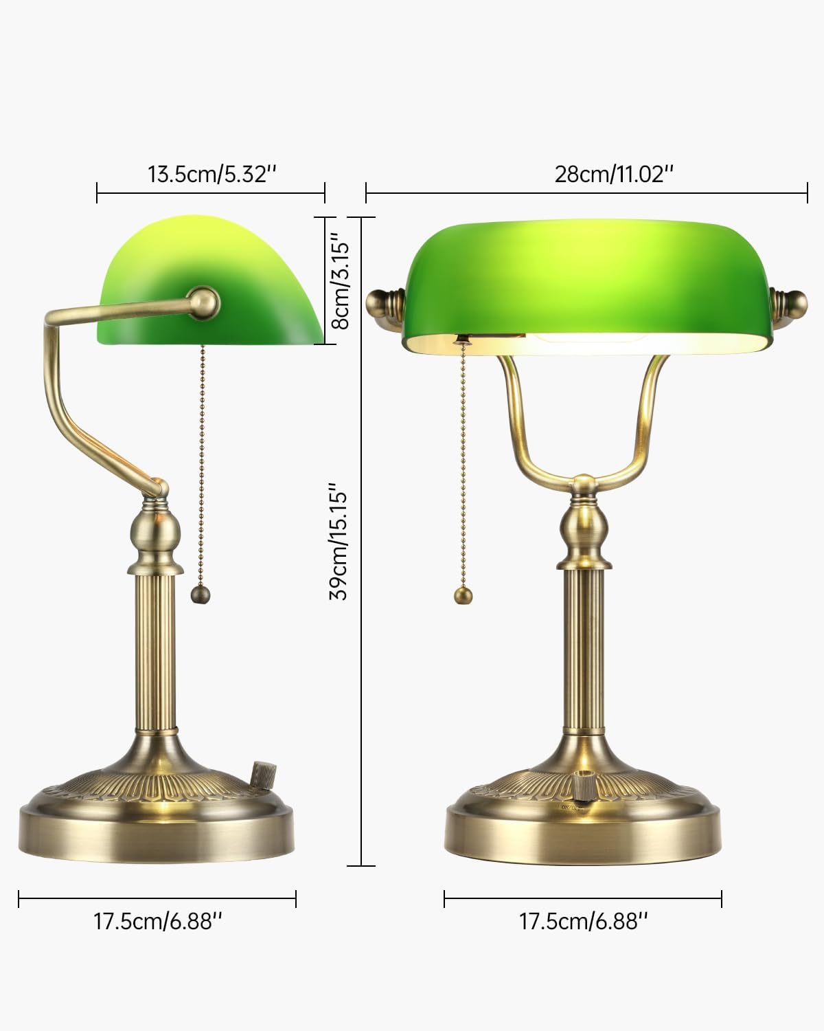 Green Stepless Dimmable Glass Bankers Desk Lamp | Table Lamp Plug in Fixture for Study, Office, LED Bulb Included