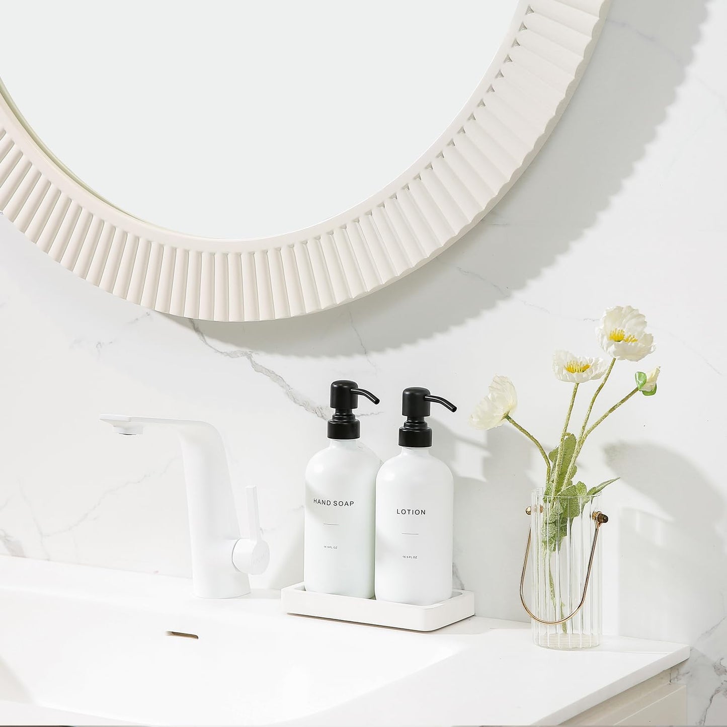 Prus Waso White Soap Dispenser Set | Contains Hand and Lotion Dispenser with Pump. Perfect for Guest Bathroom Decor