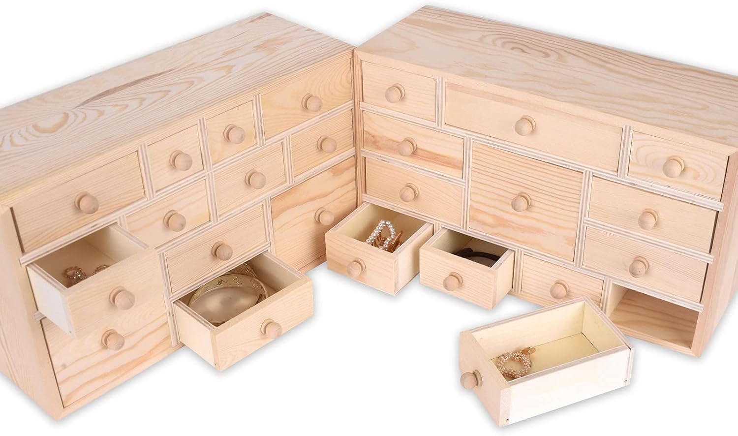 Vencer Set of 2 Wooden Countdown to Christmas Advent Calendar,Craft Storage Organizer with 24 Drawers,DIY Unfinished