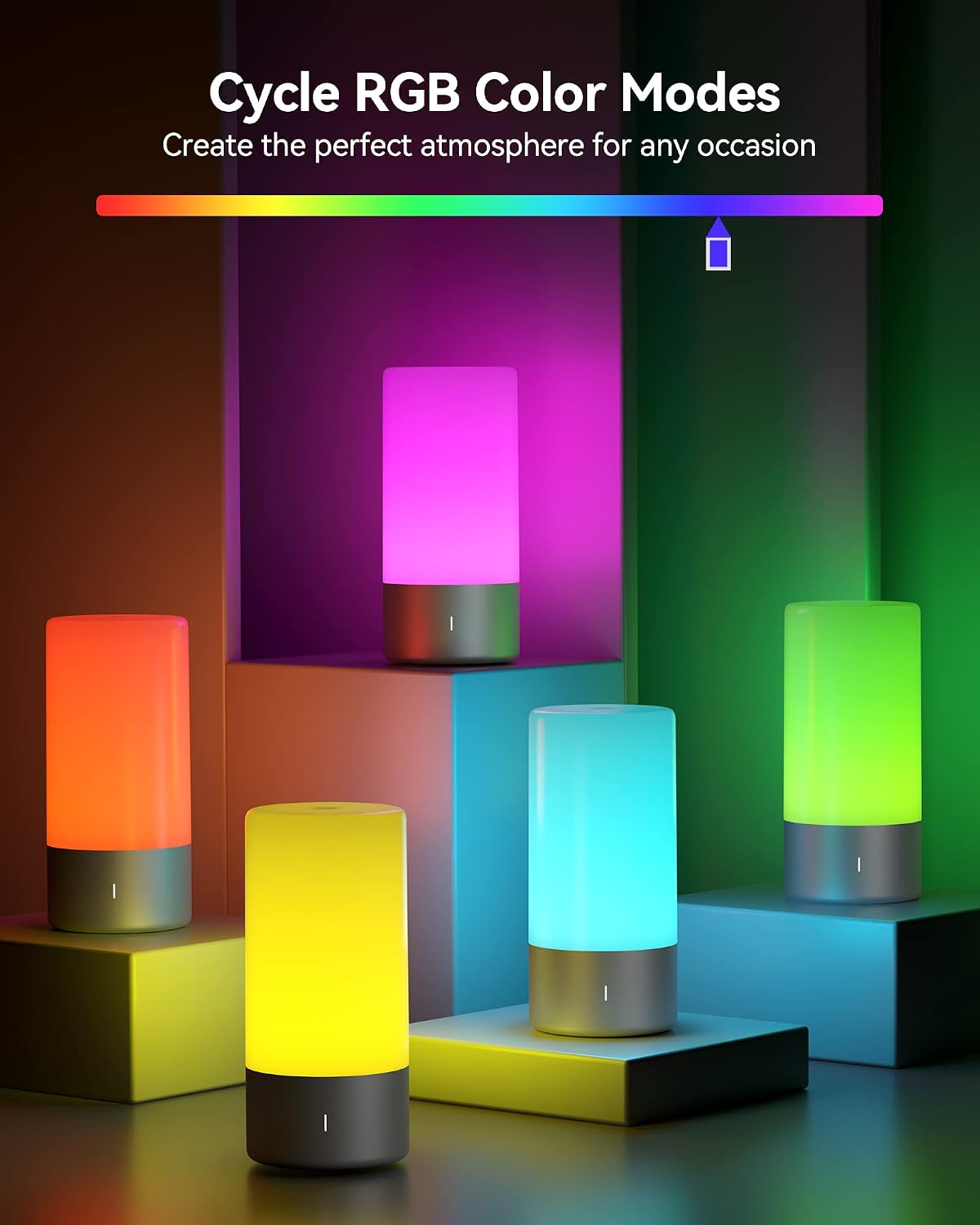 ROOTRO Table Lamp, [Advanced] Bedside Touch Control Lamp for Bedroom 3 Level Dimmable Warm White Lights with 256 RGB