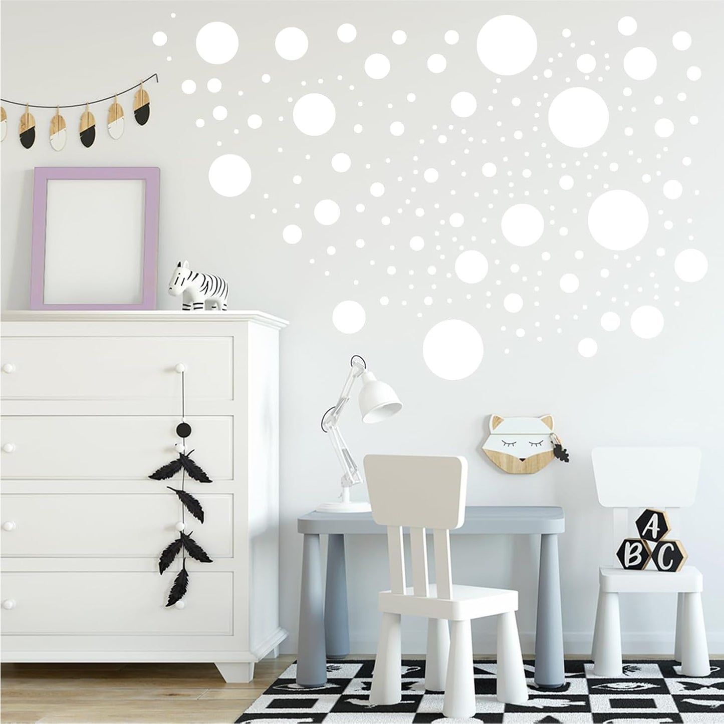 500+ Assorted Polka Dot Circle Wall Stickers for Kids Bedroom Living Room / White
