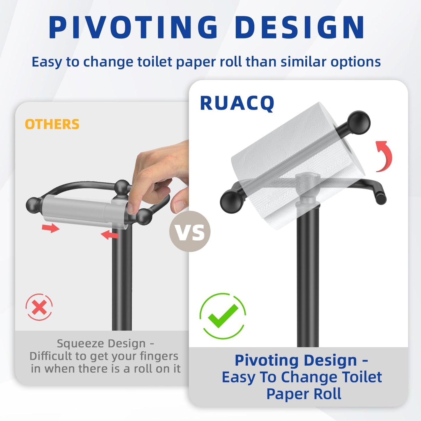 RUACQ Bathroom Toilet Paper Holder Stand, Oil Rubbed Bronze | Dual-Post Pivoting Free Standing Toilet Roll Holder with