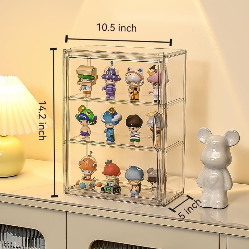 BOHOIDEE 3 Tiers Clear Display Case for Figures, Acrylic Storage Organizers Box with Magnetic Door, Wall-Mounted
