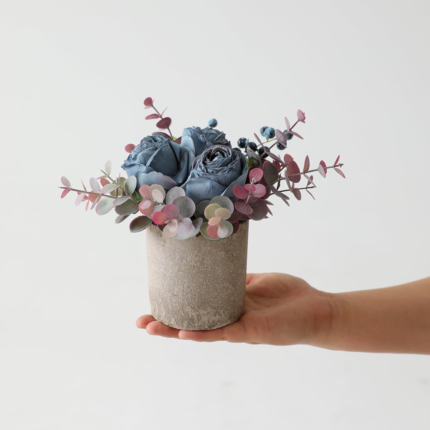 Small Artificial Rose Potted Plant / Burnt Blue