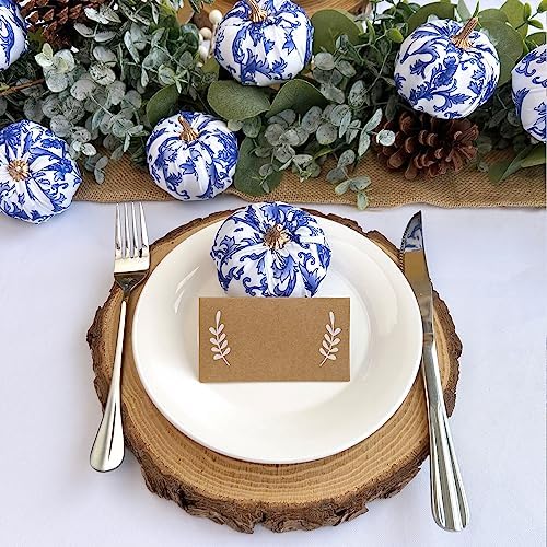 Winlyn 12 Pcs Small Fabric Decorative Blue and White Pumpkins Chinoiserie Chic Foam Pumpkins 3" for Gifts Fall Wedding Halloween Thanksgiving Table Centerpiece Mantel Farmhouse Décor