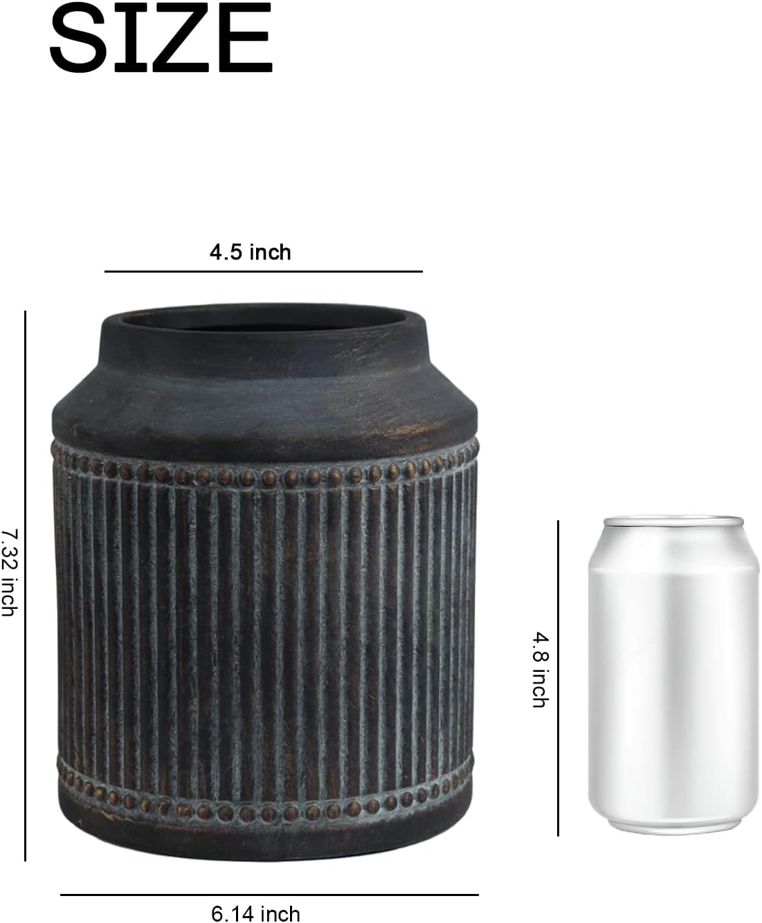 Ribbed Ceramic Vase / Brown / 7 Inch