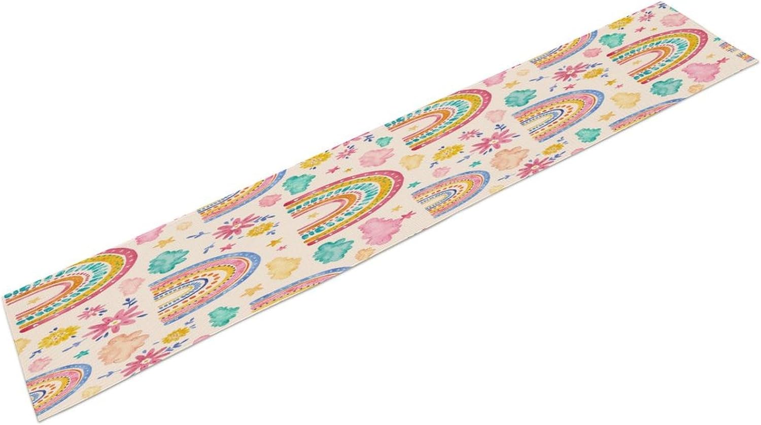 Fantasy Cartoon Colorful Rainbow Table Runner Pink Abstract Cute Boho Rainbow Pattern Printed Linen Table Runner for