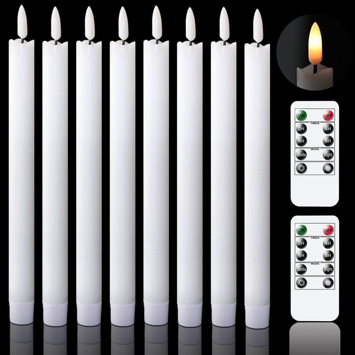 GenSwin Flameless Taper Candles LED Battery Operated Remote Timer White