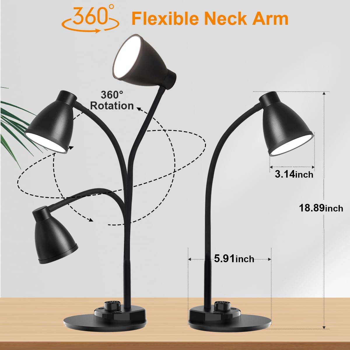 BOHON LED Desk Lamp with USB Charging Port 3 Color Modes Dimmable, Black | Reading Light Intelligent Induction Auto