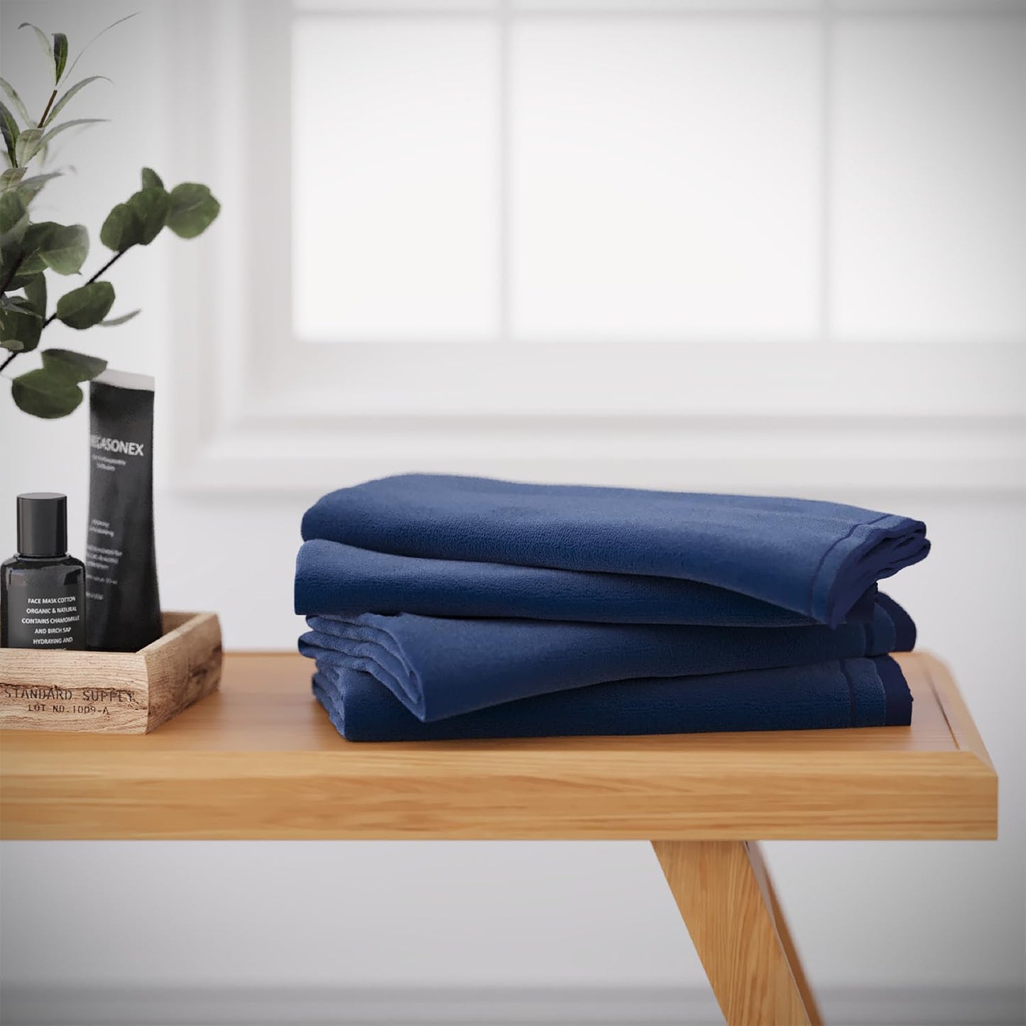 Creative Scents Cotton Fingertip Towels Set Blue - 4 Pack - 11 x 18 Inches Decorative Small Extra-Absorbent and Soft