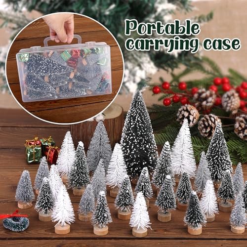 56 Pcs Artificial Mini Christmas Trees Set, Small Bottle Brush Trees