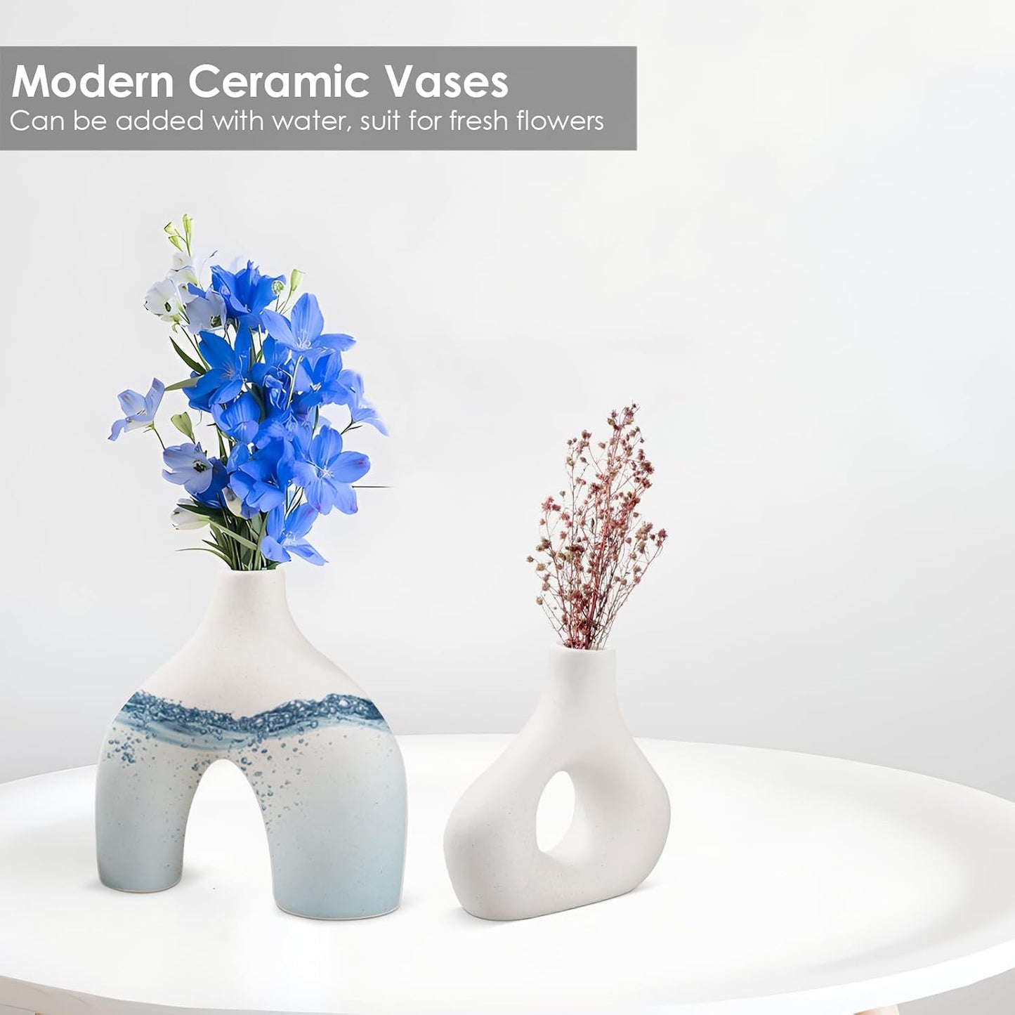 Ceramic Vase / Ceramic Hollow Donut Vase / White / Set of 2