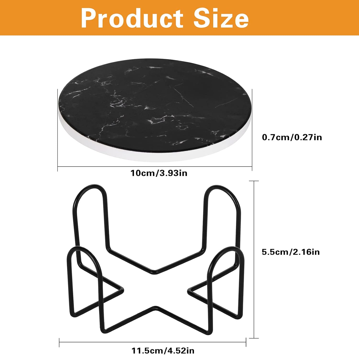 Holder Absorbent Ceramic Coasters Style / Black Marble / 4 Inch / Set of 6