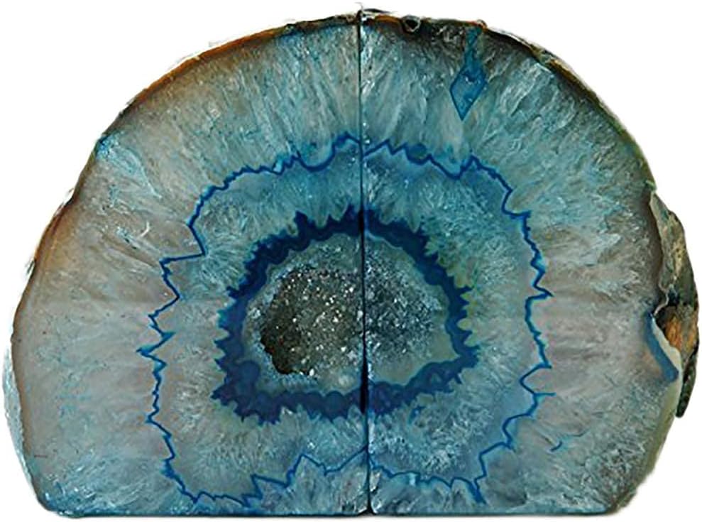 Geode Bookends Heavy Duty Agate Large Stone Bookend Decorative Crystal Quartz / Dyed Teal / 6-8LBS