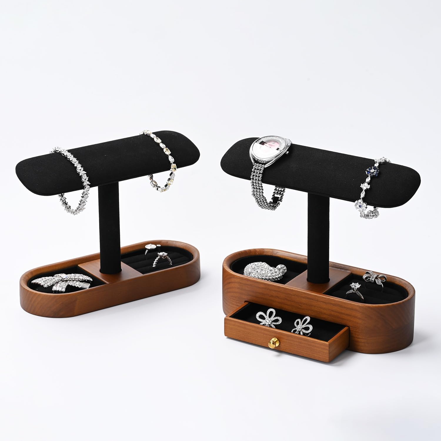 Oirlv Solid Wood Watch Stand T-bar Watch Holder Organizer for Men and Women Showcase Bracelet Bangle Jewelry Display