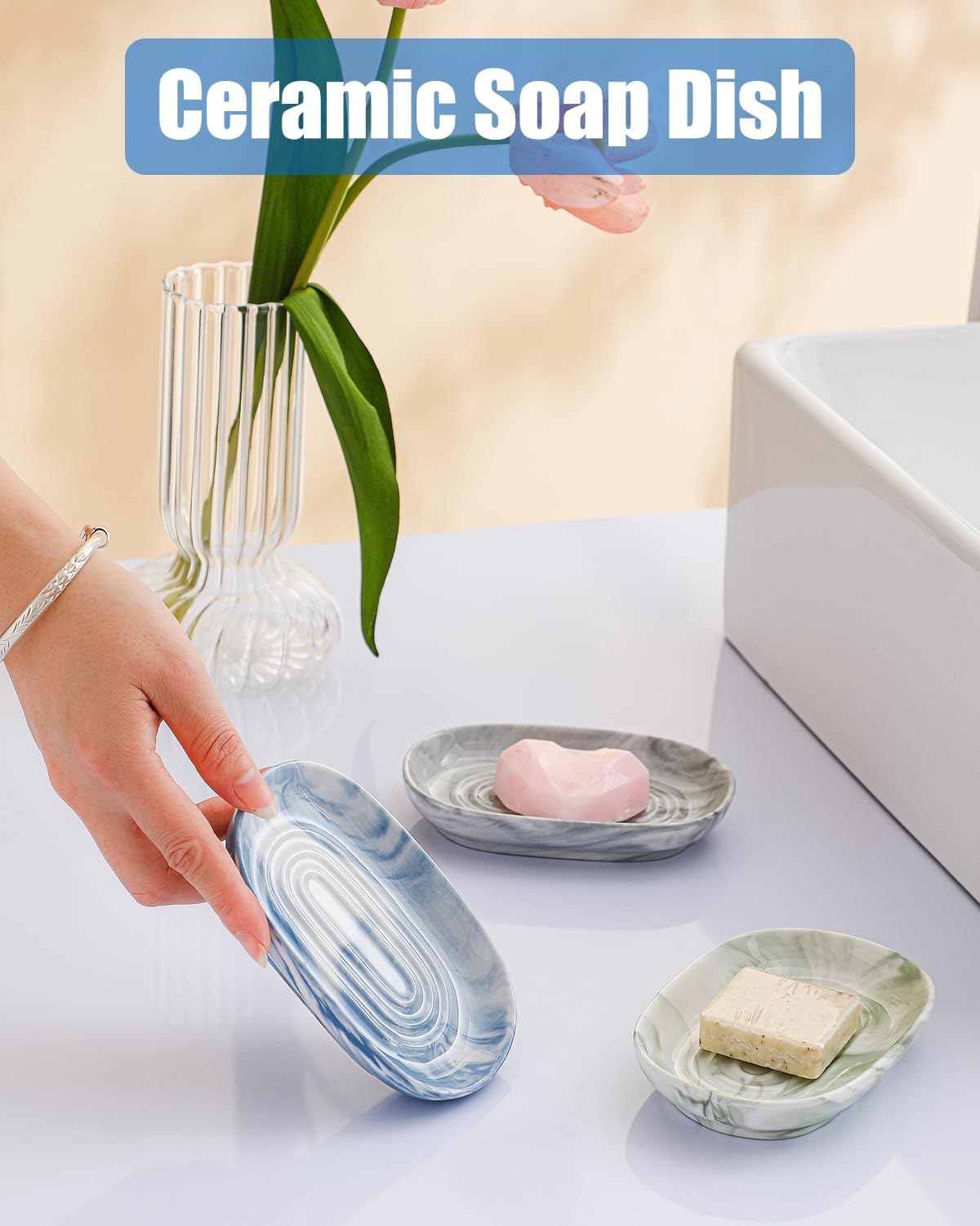 Marble Pattern Bar Soap Holder / Blue Texture
