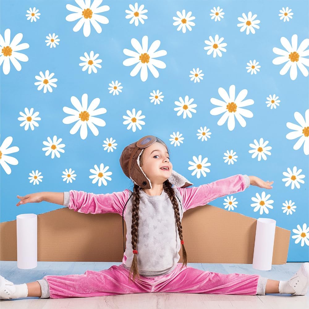 Large Daisy Wall Decals / White / Set of 56