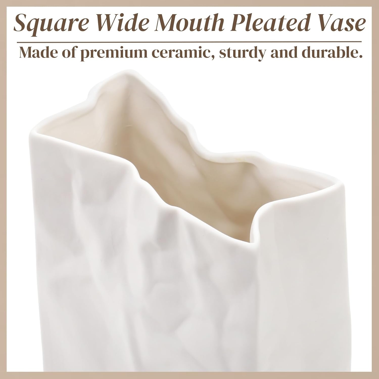 Crinkle Paper Bag Ceramic Vase / White / 7.5 Inch