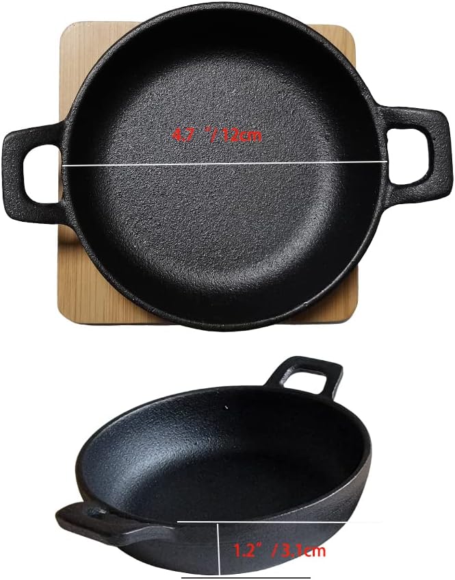HAWOK Cast Iron Mini Serving Bowl Dia 4.7 inch with Bamboo Tray set of 6