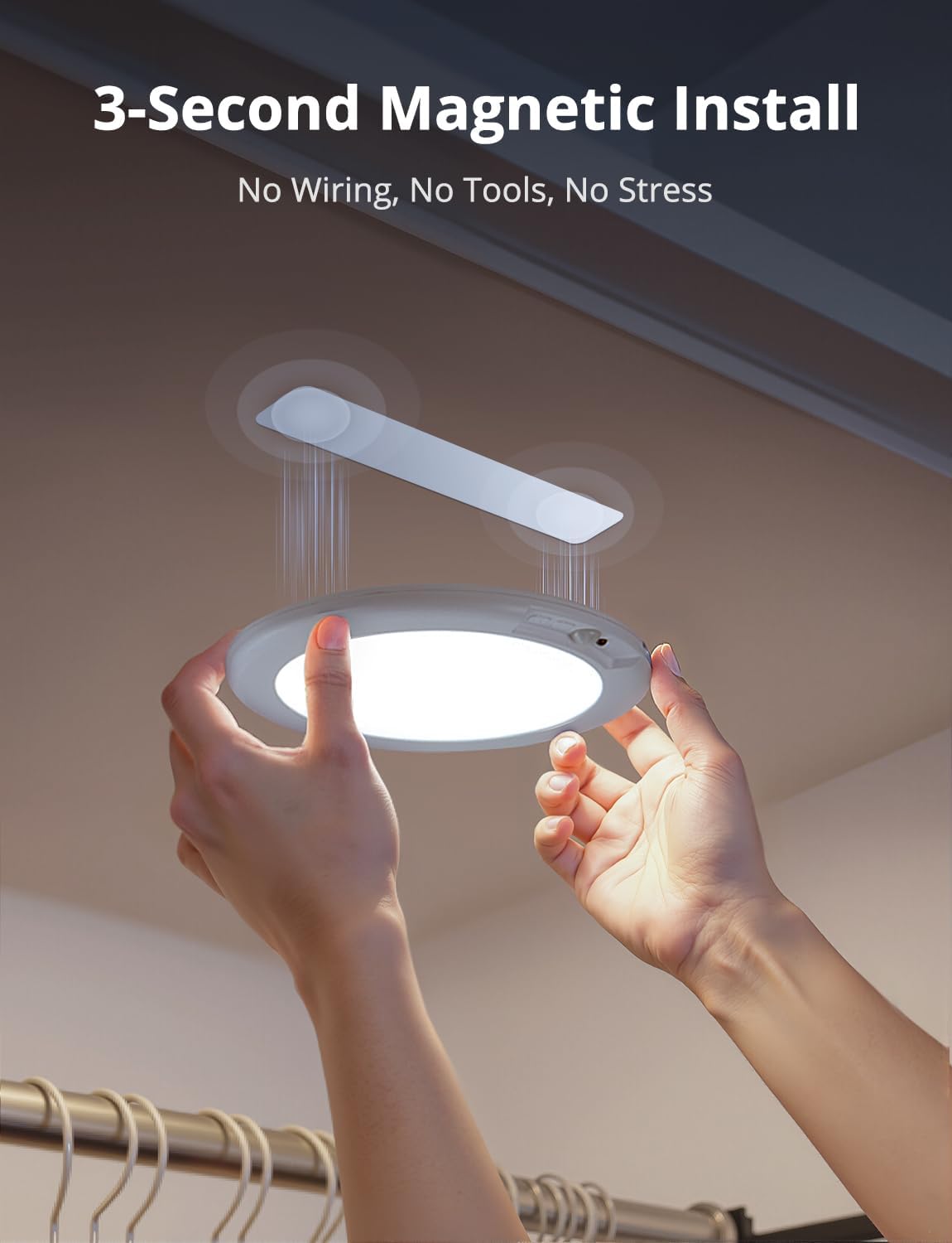 Rechargeable Motion Sensor Ceiling Light with Remote Wireless, 60 Days Battery Powered Shower Lamp Magnetic Dimming