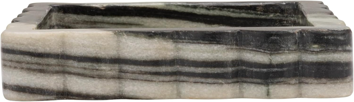 Square Mélange Scalloped Marble Tray / Grey