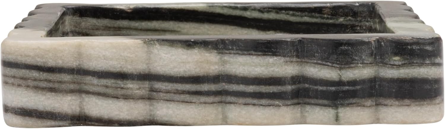 Square Mélange Scalloped Marble Tray / Grey