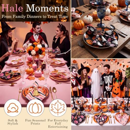 Mixweer 24 Pack Halloween Cloth Napkins, Pink Ghost Pumpkin, 15 Inch
