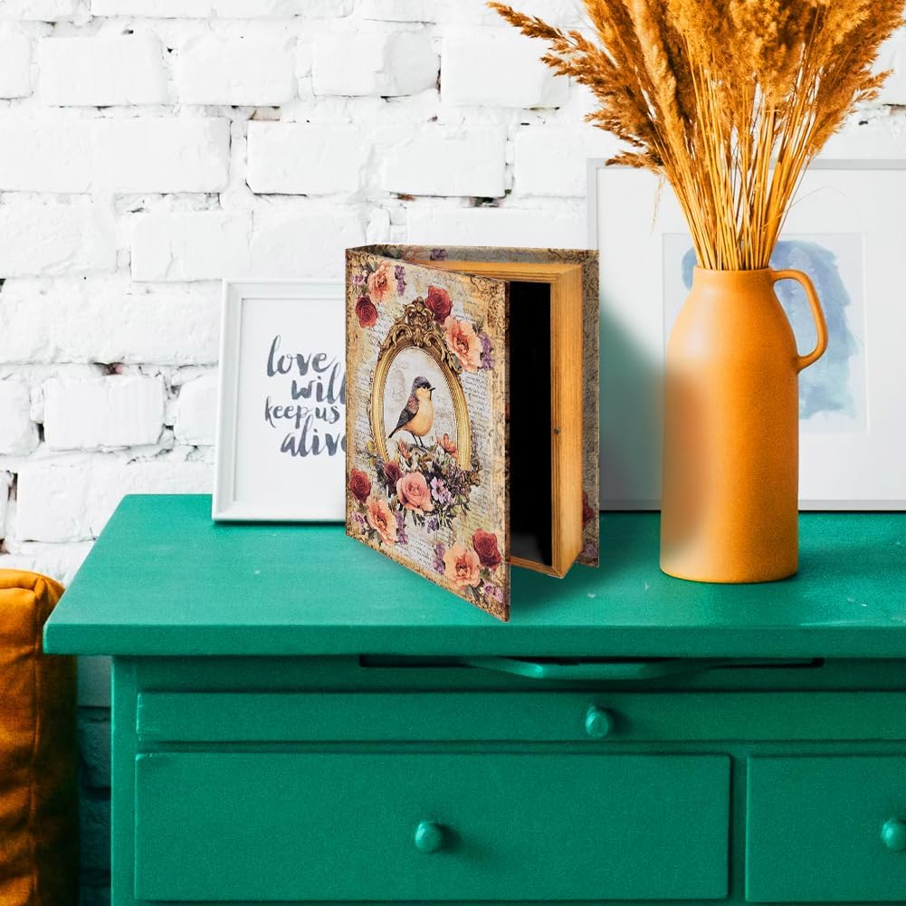 Floral Bird Fake Book Box Decorative Books Boxes Wood / Floral and Bird