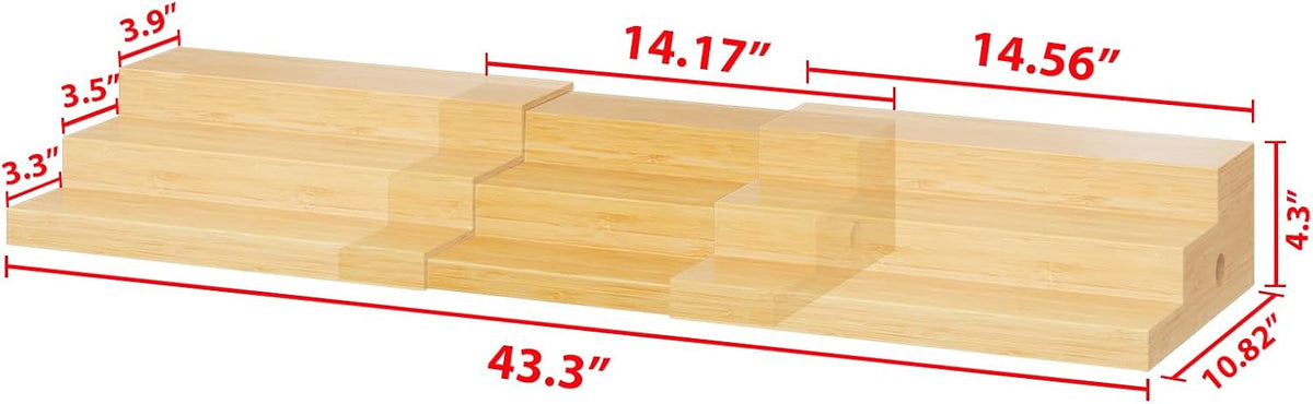 3-Tier Extra-Long Expandable Bamboo Can Rack for Pantry, Holds 45 Cans | Adjustable Pantry Can Organizer, Large
