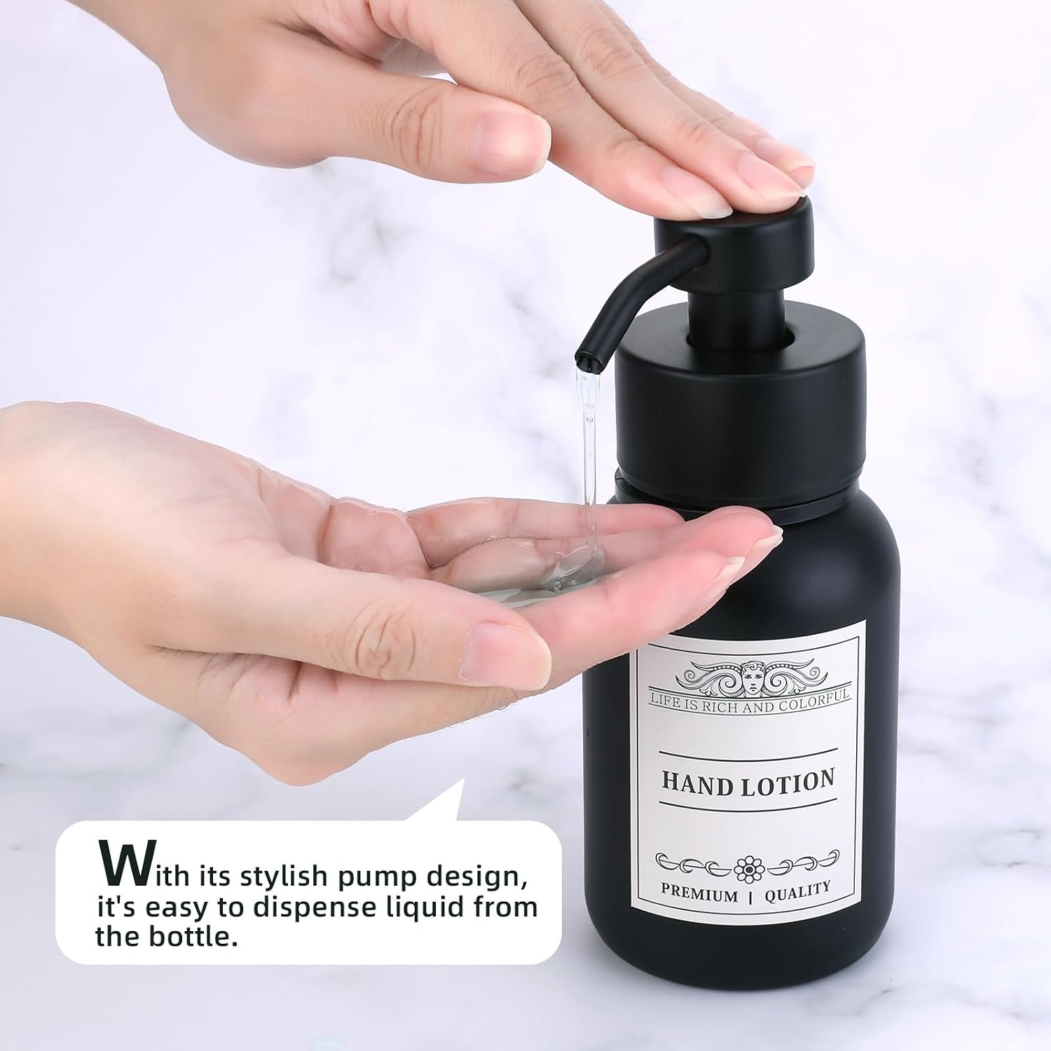 Black Glass Soap Dispenser Wall Mount for Bathroom with Pump and Drill-Free Holders - 8.5 Oz Hand Soap Dispenser
