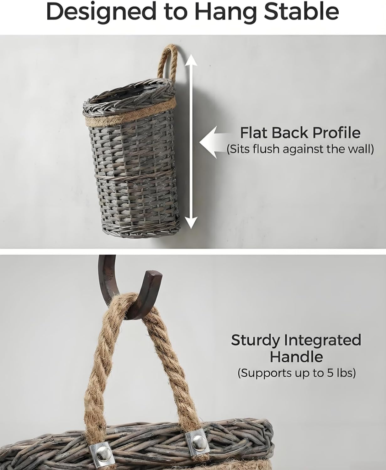 Woven Wicker Wall Hanging Baskets / Grey / Set of 2