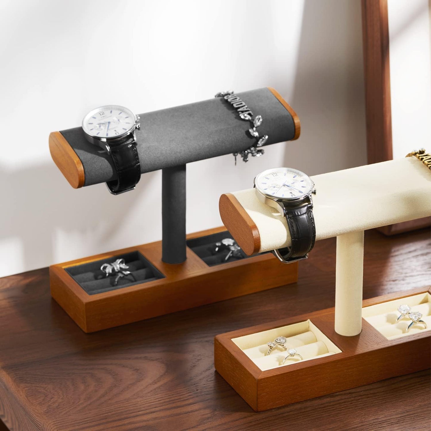 Oirlv Solid Wood Watch Stand,Watch Organizer Holder for Men(Cream) | Fits 4 watches,Great for Display Watches and