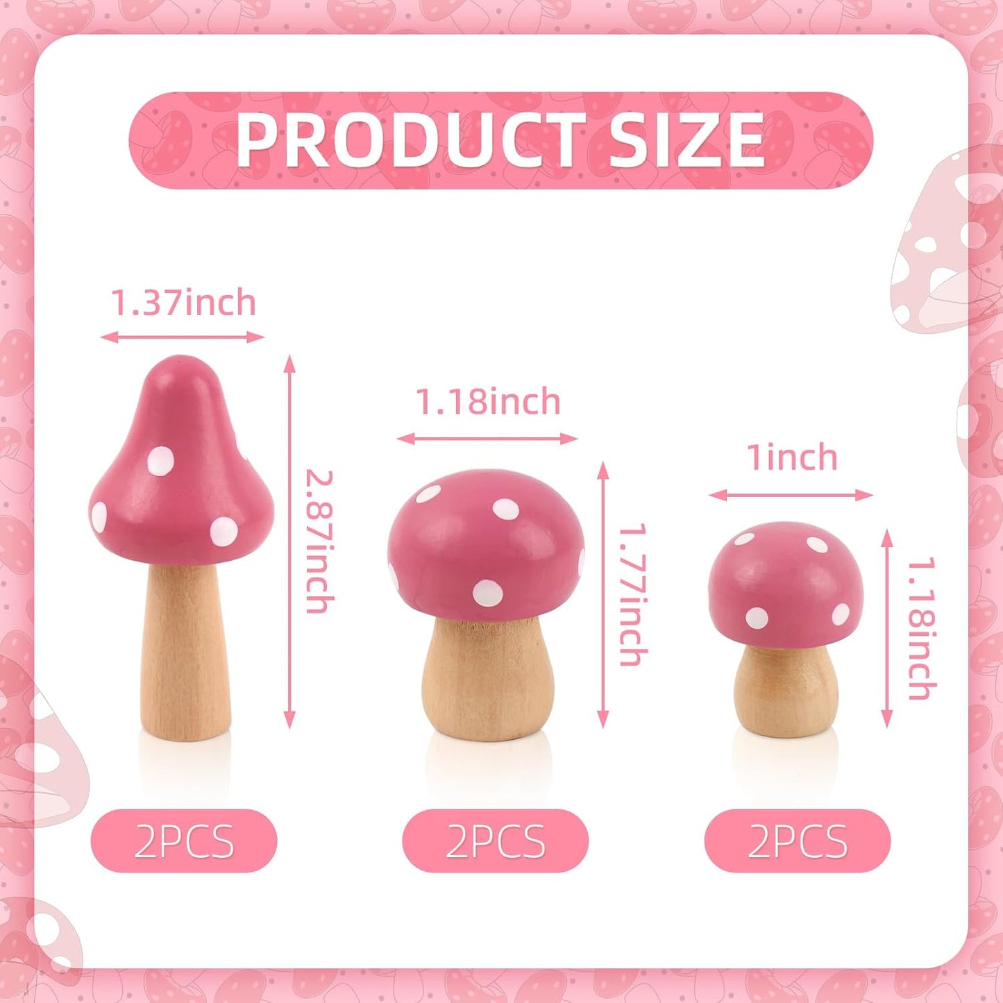 Mini Wooden Mushrooms Fairy Garden Accessories for Miniature Garden Flower Pots / Set of 6